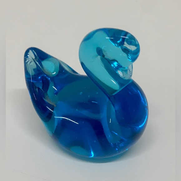 Vintage Mid Century Clear Blue Pinched Blown Glass Art Swan Murano Paperweight - Picture 4 of 14